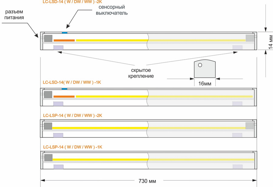 Схема диммируемого сенсорного светильника  14ватт 730мм