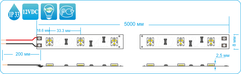 Светодиодная лента LC-5050-12WW30 IP33 теплый белый