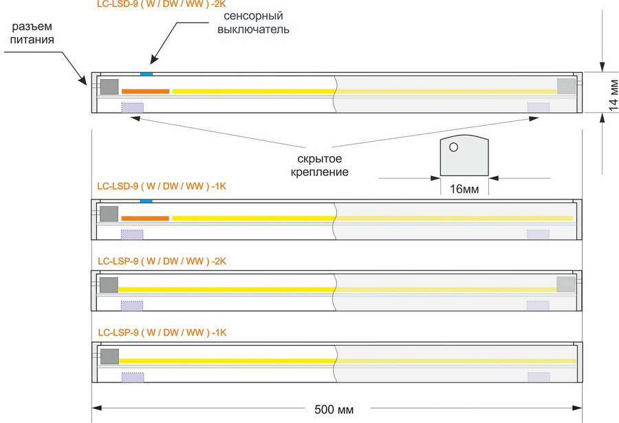 Схема диммируемого сенсорного светильника 9 ватт 500мм