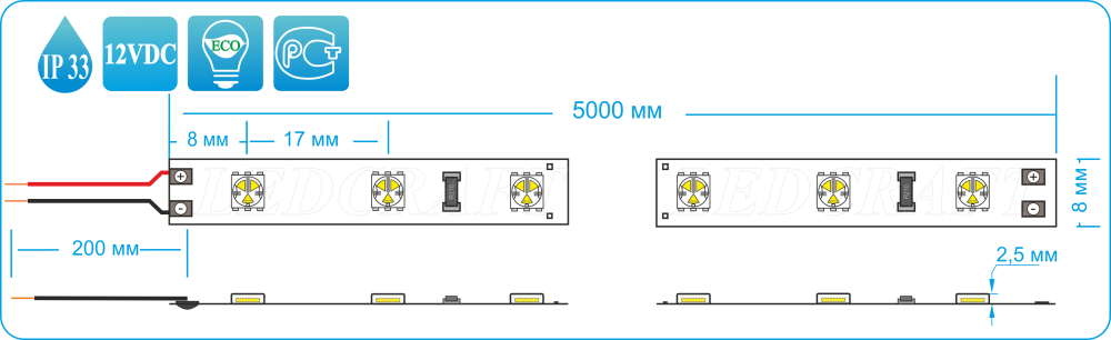 Светодиодная лента LC-5050-W-12R60 IP65 красный