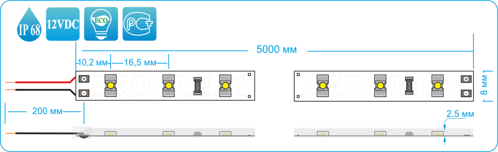 Схема светодиодной ленты LC-3528-W-12WW60 IP68