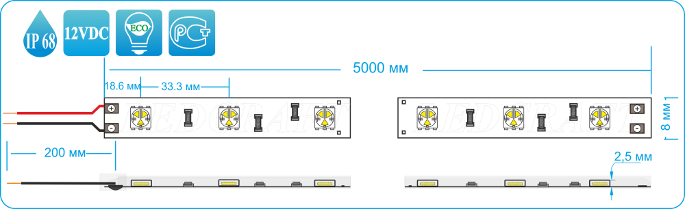 Светодиодная лента LC-5050-W-12W30 IP68 Холодный белый