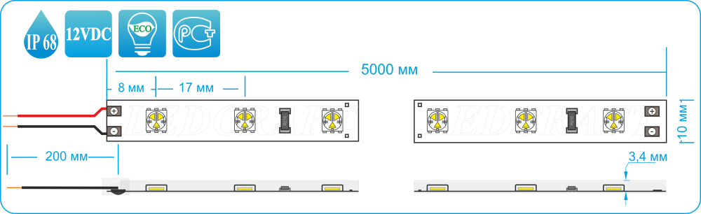 Светодиодная лента LC-5050-W-12B60 IP68 Синий